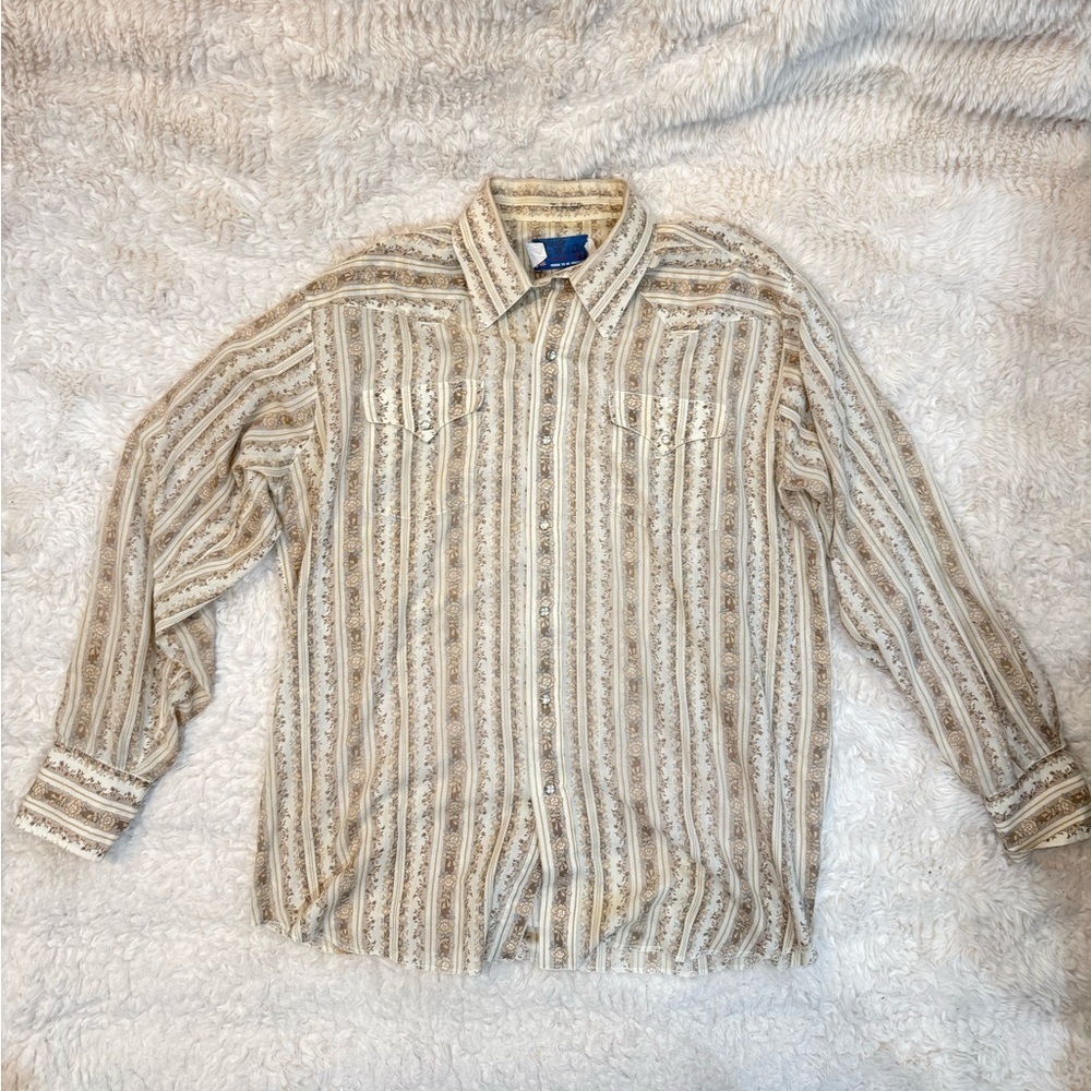Panhandle Vintage Slim Cream and Tan Striped Western Shirt